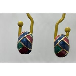 Vintage Earrings Enamel Tartan Pattern 1990s Retro Chunky